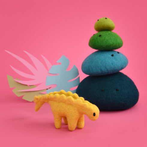 DASHDU - Sparkle Stegosaurus - Mini Yellow Felt Dinosaur